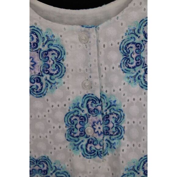 Janie And Jack Size 4 White Eyelet With Blue And Lavendar Print Dress - Picture 6 of 7
